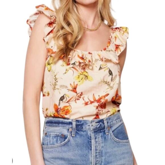 Evereve Char Floral Flutter Tank Size: L Color: Blush Pink Floral Pattern - Picture 1 of 10